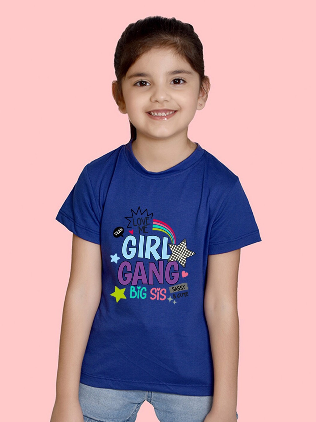 

NUSYL Girls Typography Printed Round Neck Tshirt, Blue