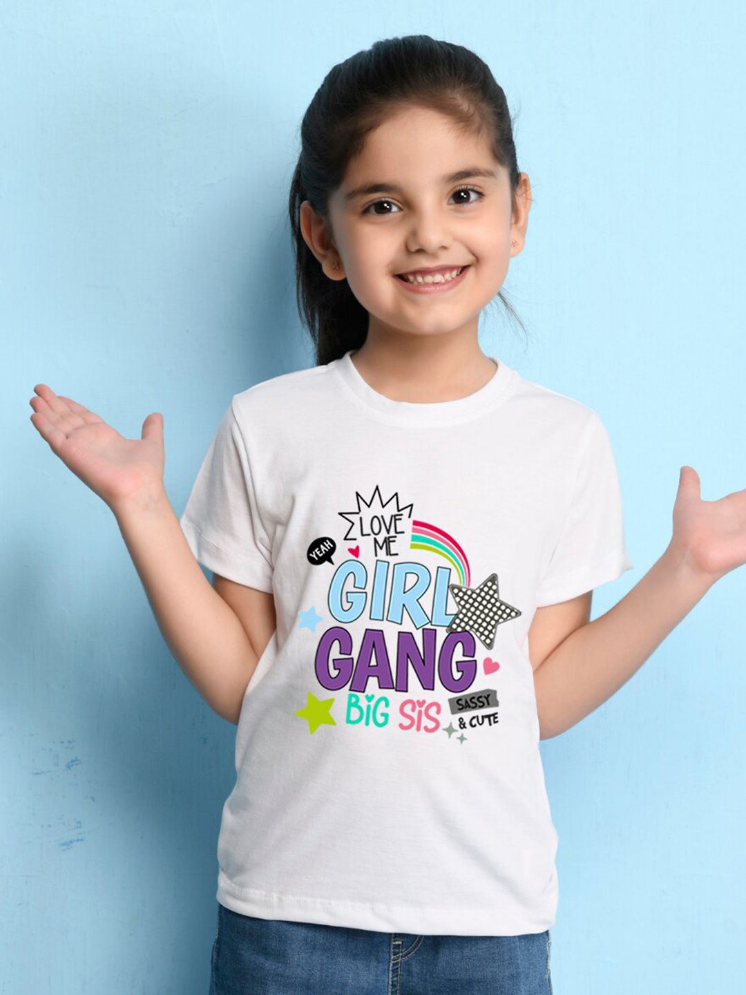 

NUSYL Girls Typography Printed Round Neck T-shirt, White