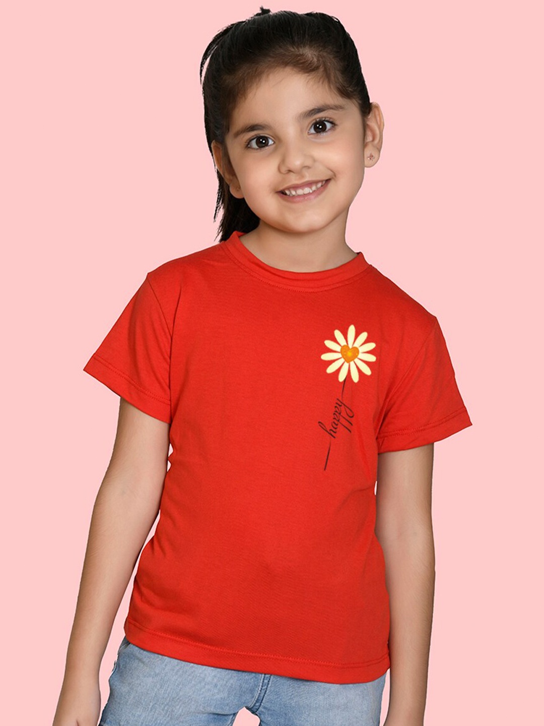 

NUSYL Girls Round Neck Short Sleeves T-shirt, Red