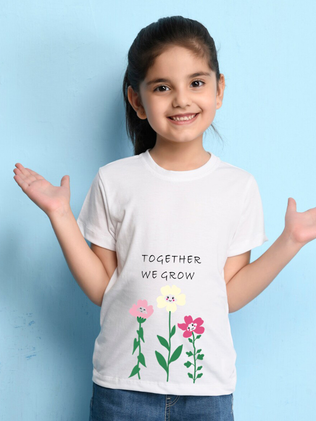 

NUSYL Girls Floral Printed T-shirt, White