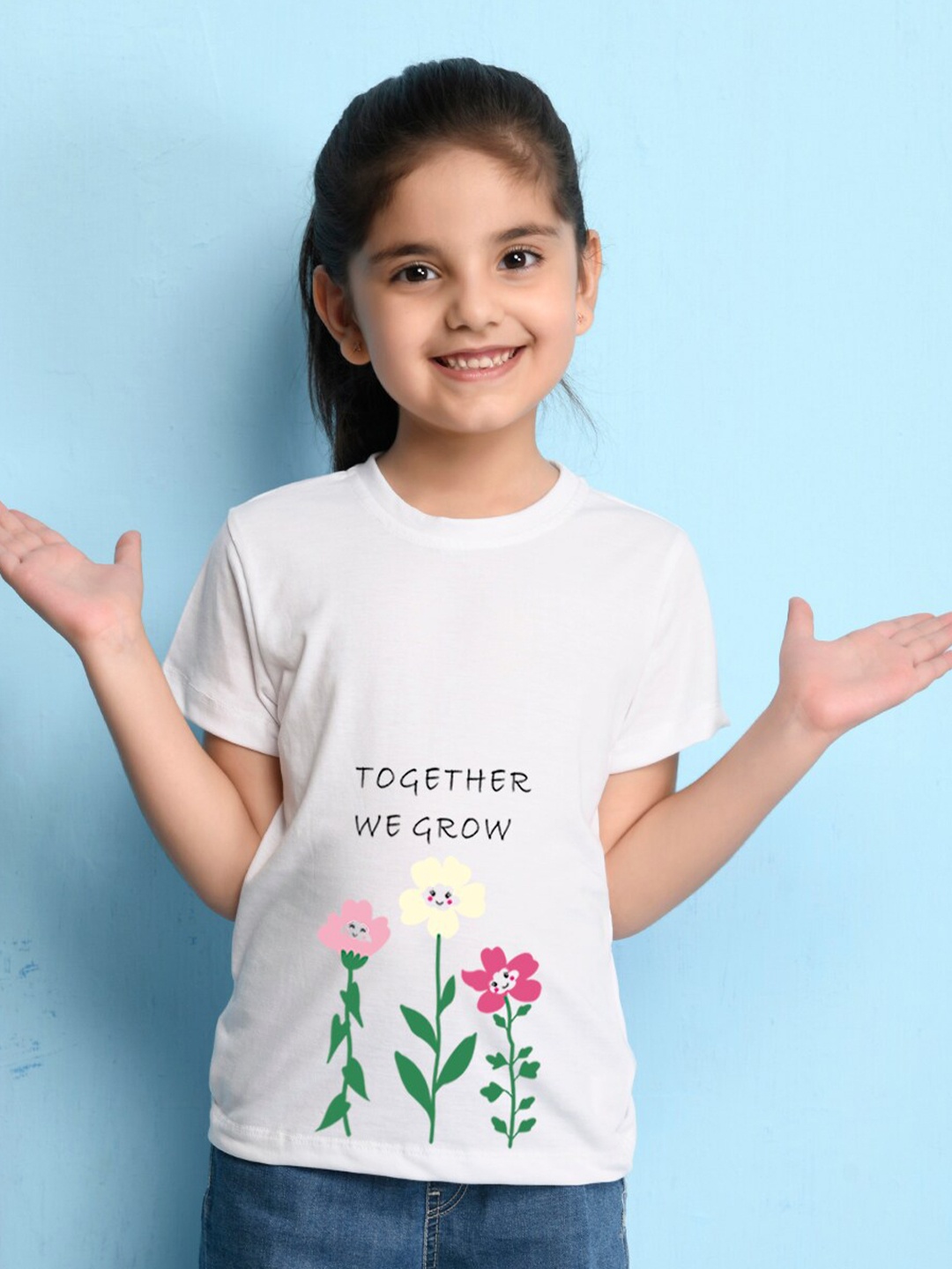 

NUSYL Girls Floral Printed T-shirt, White