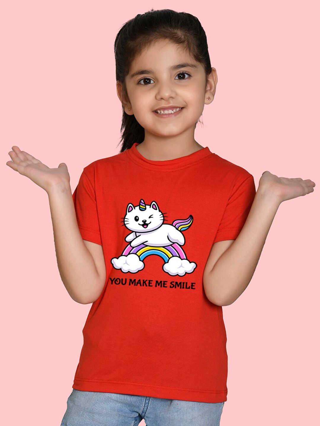 

NUSYL Girls Printed T-shirt, Red