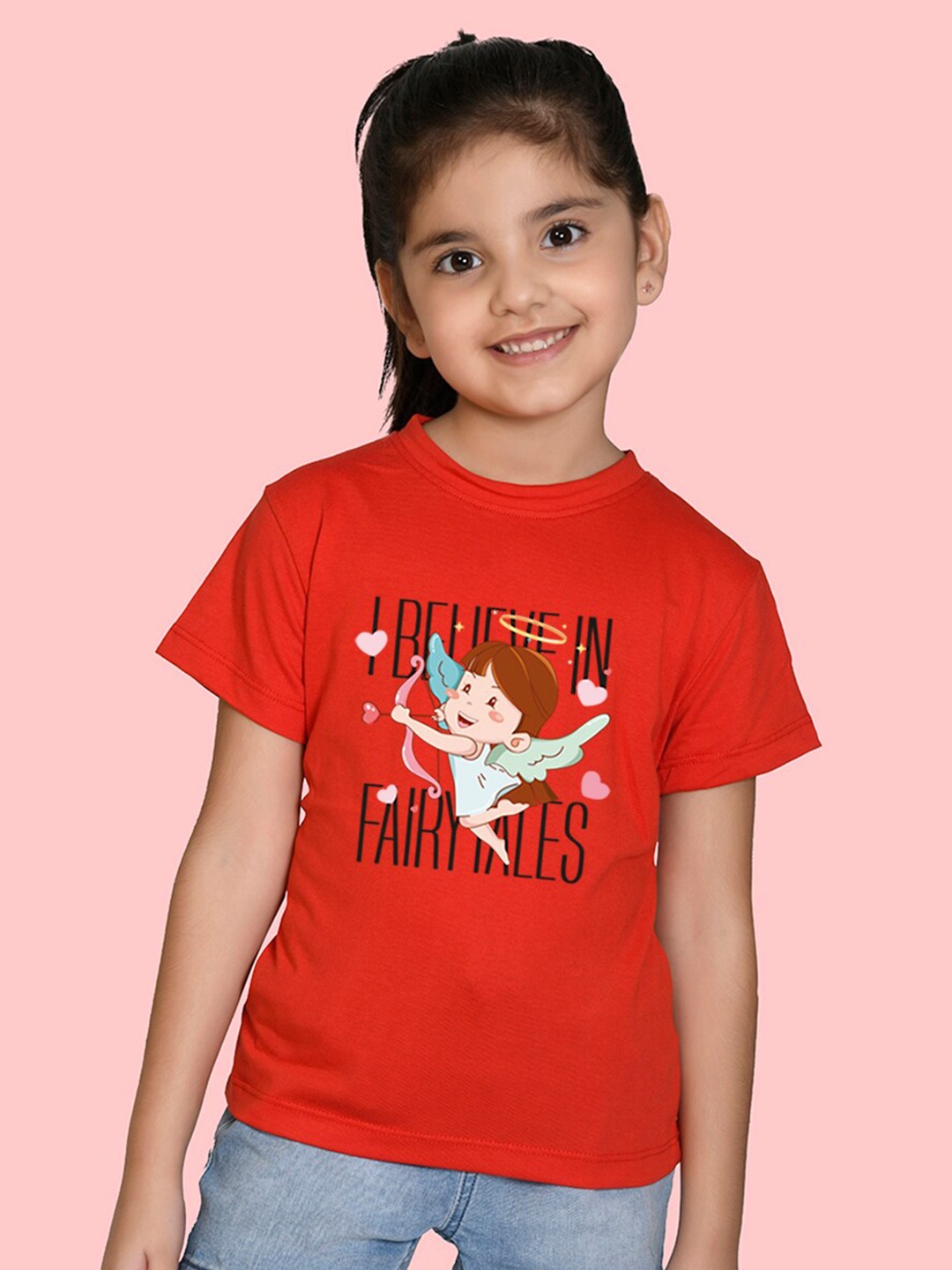 

NUSYL Girls Graphic Printed T-shirt, Red