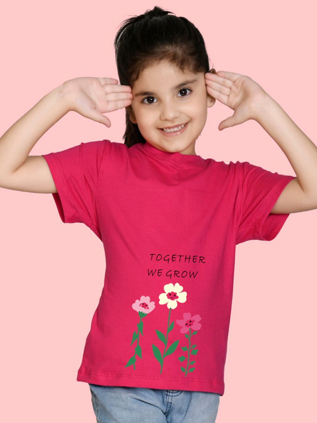 

NUSYL Girls Floral Printed T-shirt, Pink