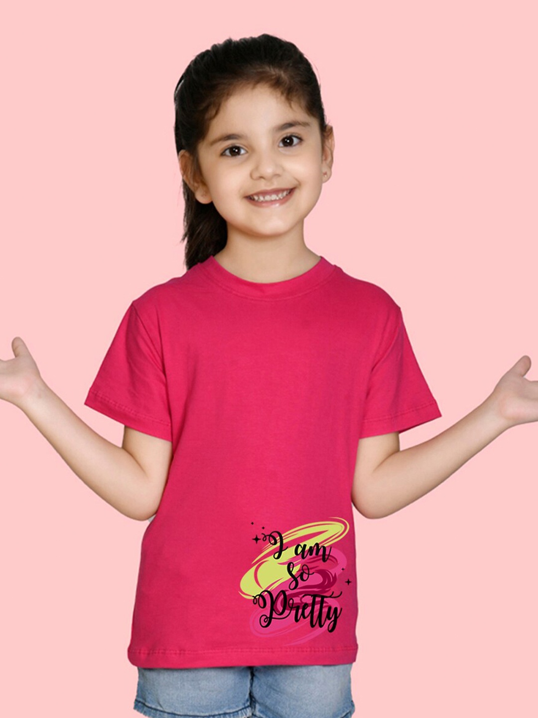 

NUSYL Girls Typography Printed T-shirt, Pink