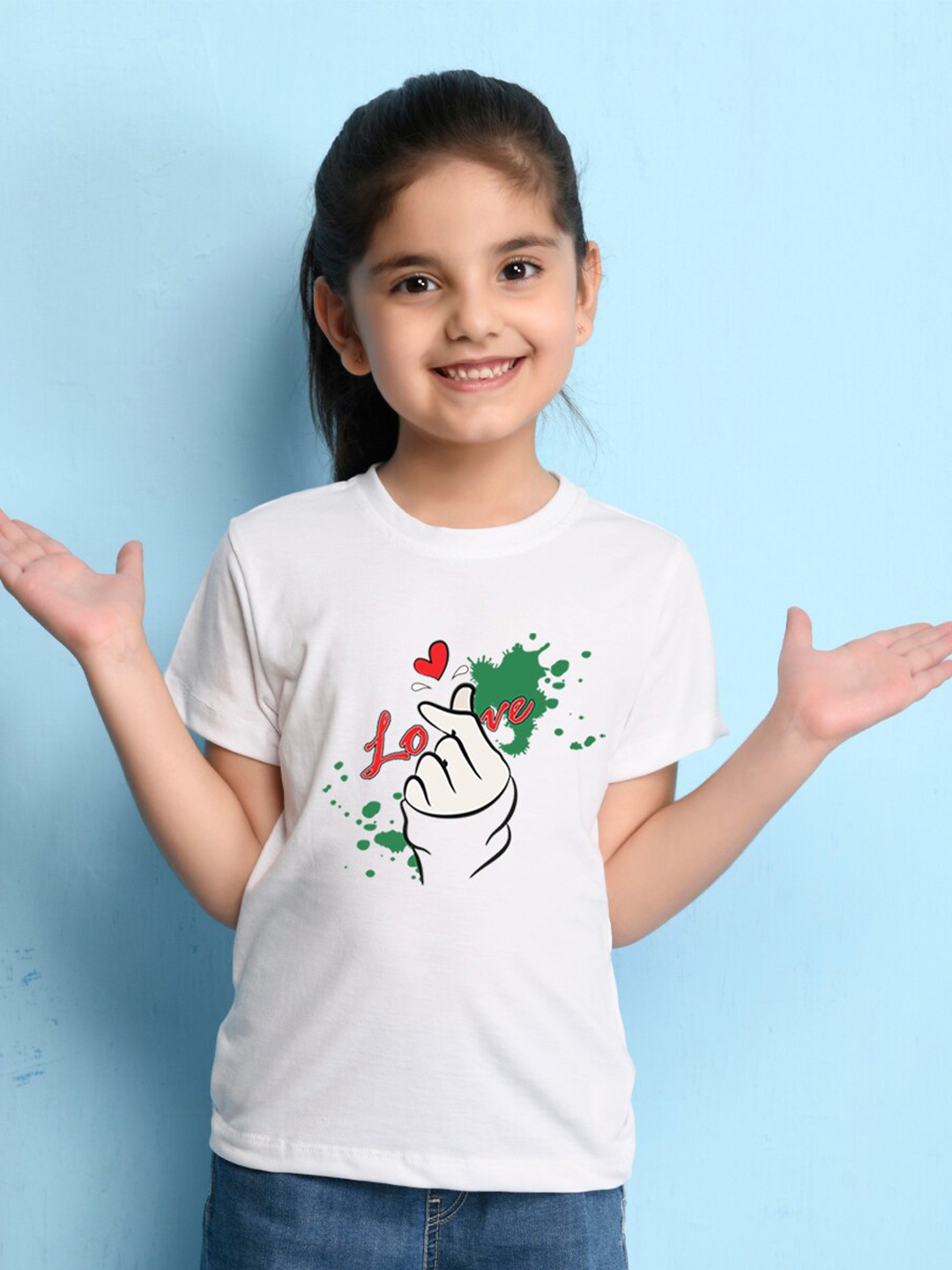 

NUSYL Girls Graphic Printed Round Neck Regular Sleeves T-shirt, White