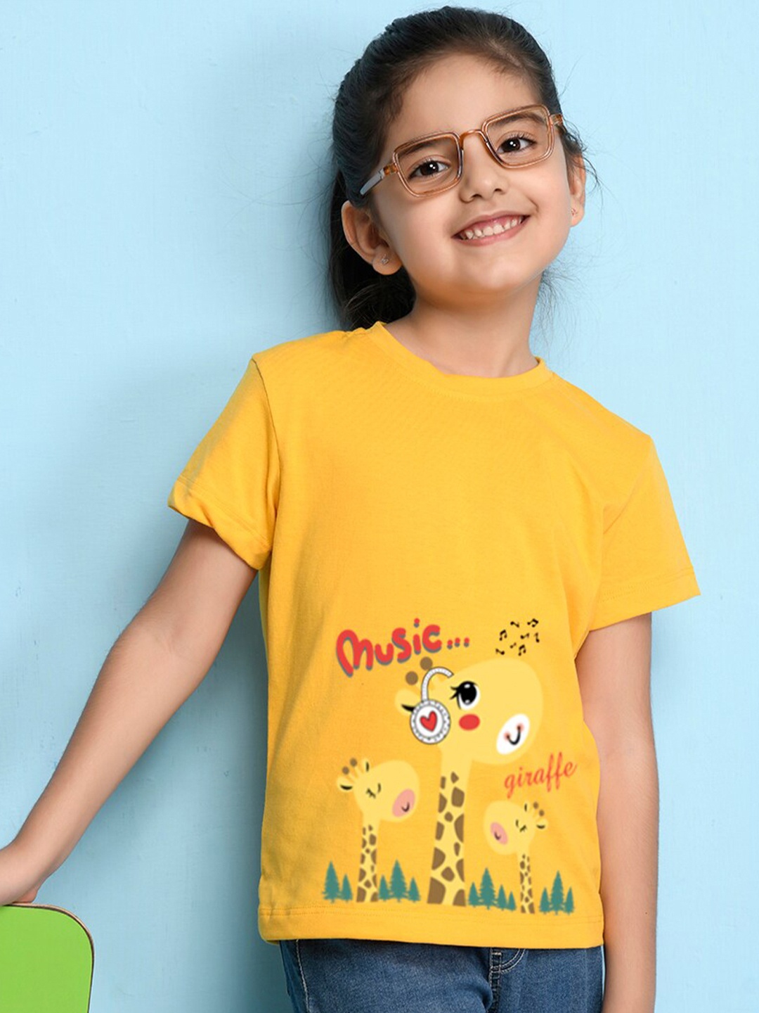 

NUSYL Girls Graphic Printed Round Neck Regular Sleeves T-shirt, Yellow