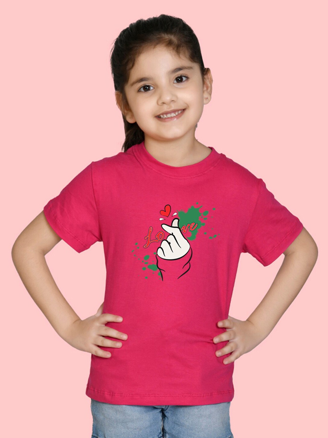 

NUSYL Girls Graphic Printed Round Neck Regular Sleeves T-shirt, Pink