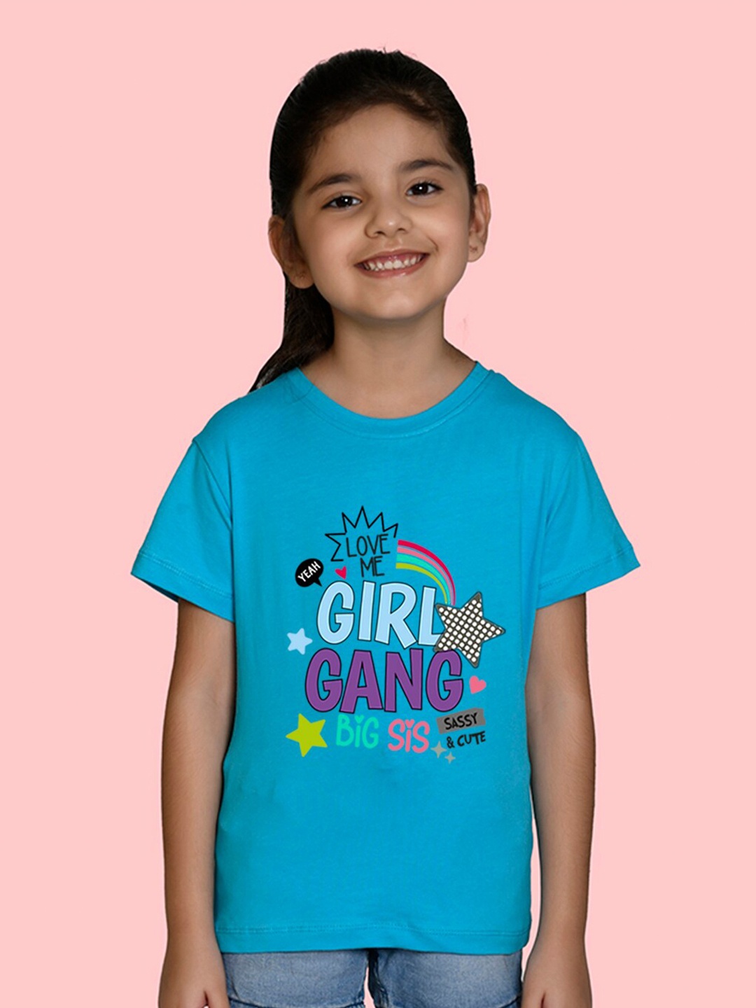 

NUSYL Girls Typography Printed Cotton T-shirt, Blue