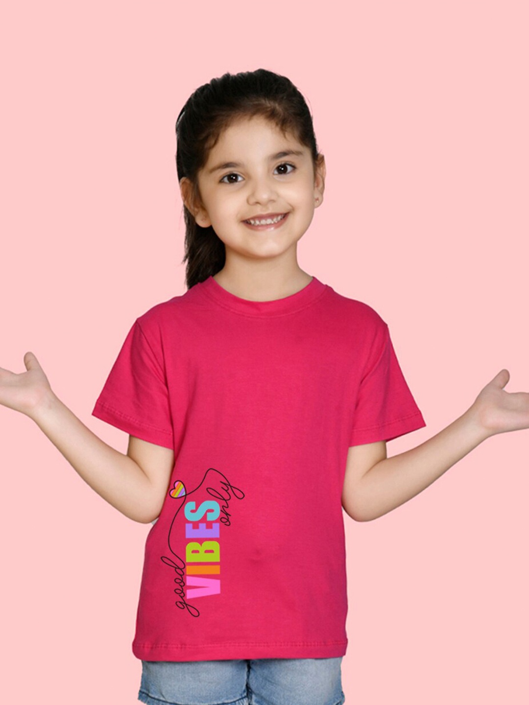 

NUSYL Girls Typography Printed T-shirt, Pink
