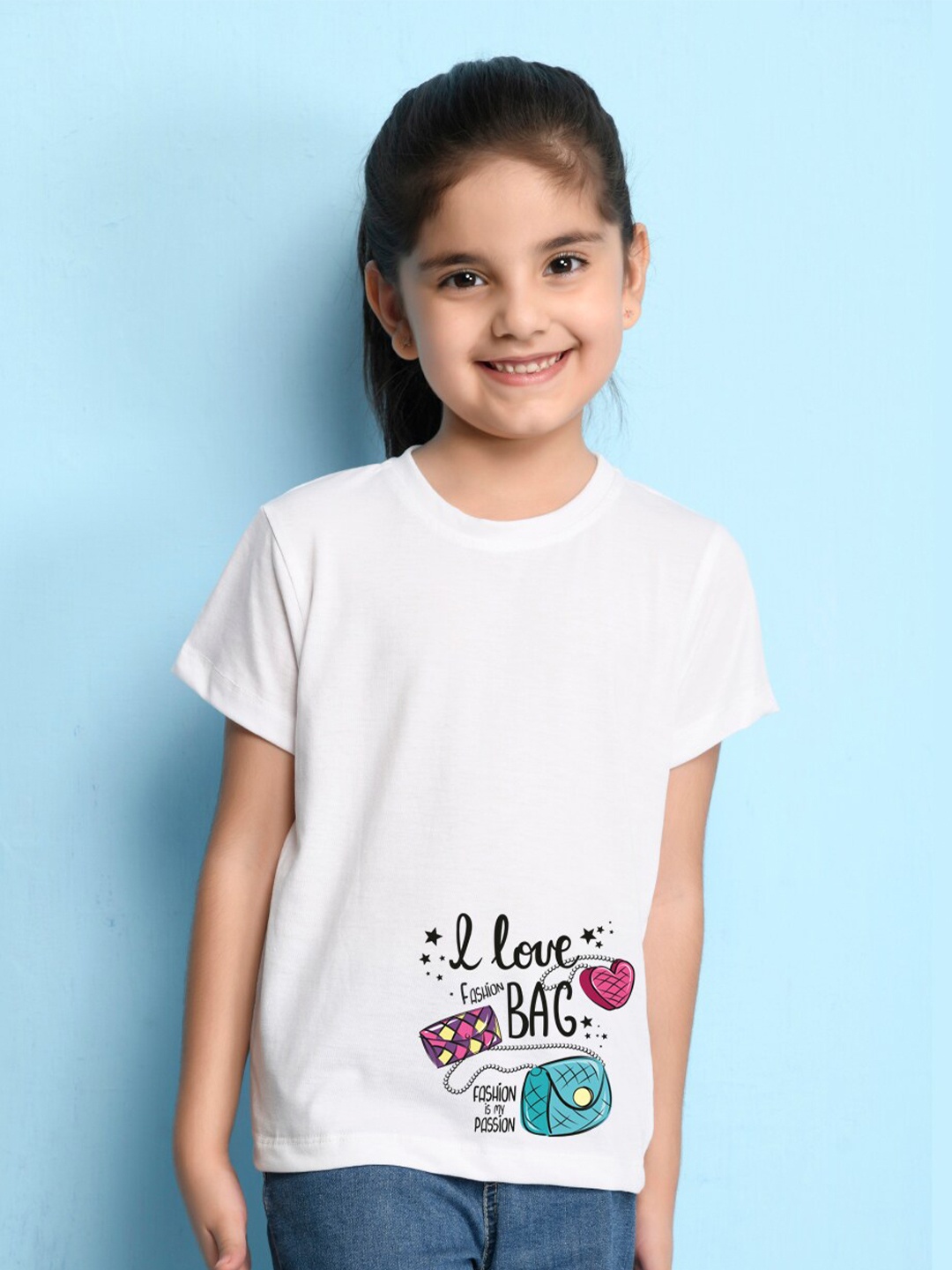 

NUSYL Girls Printed Round Neck T-shirt, White