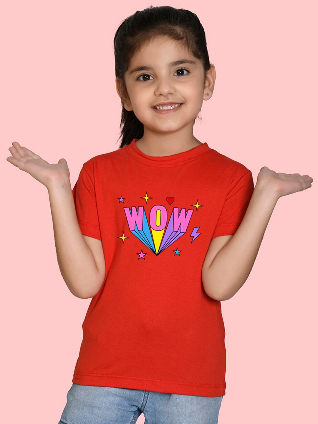 

NUSYL Girls Typography Printed T-shirt, Red