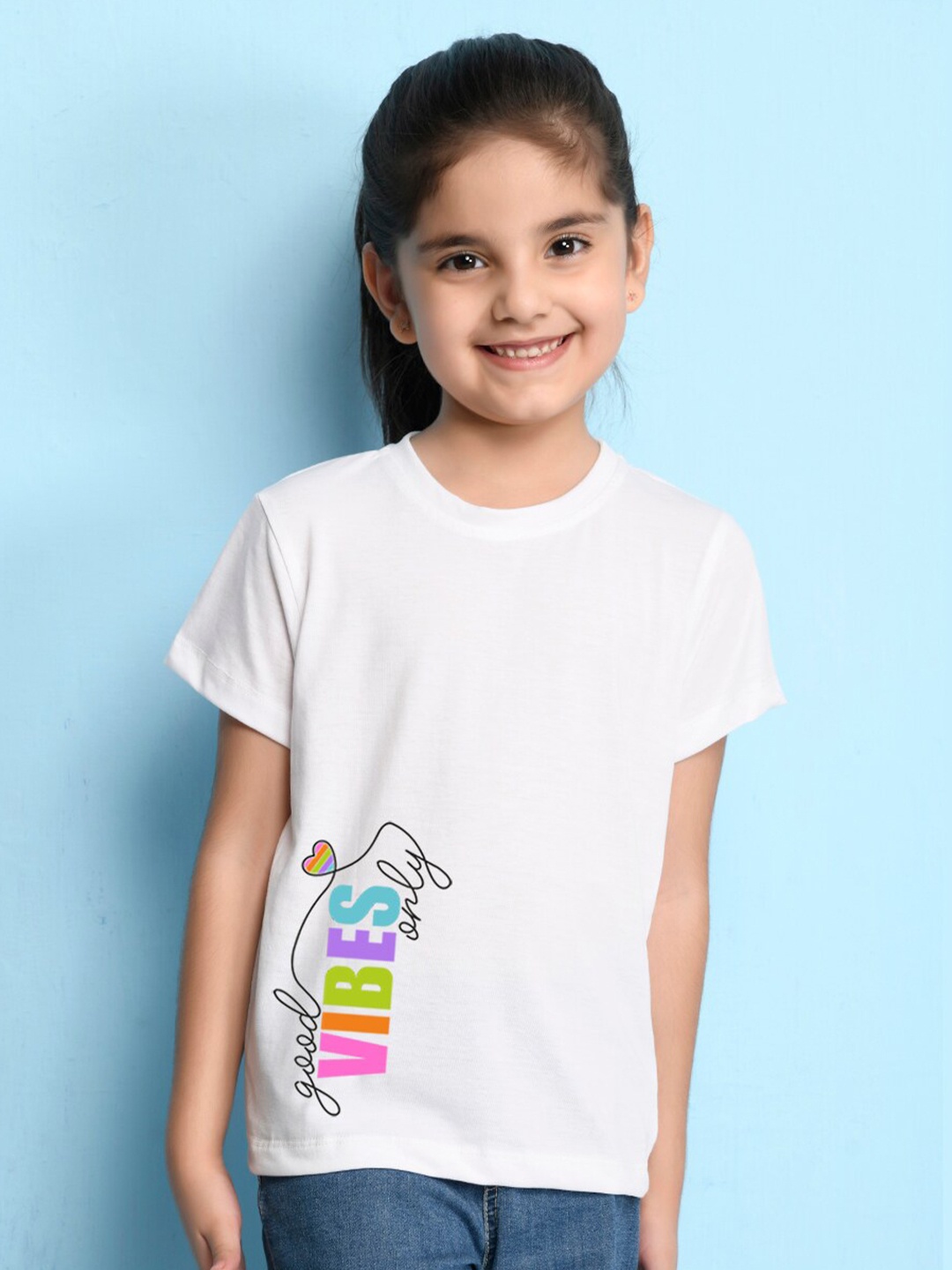 

NUSYL Girls Typography Printed Round Neck T-shirt, White