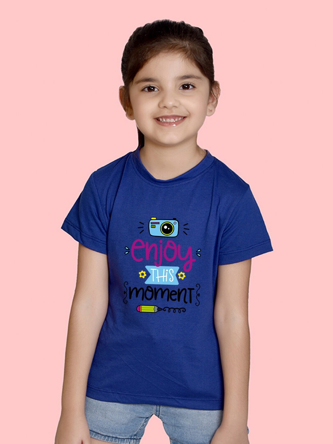 

NUSYL Girls Typography Printed Round Neck T-shirt, Blue