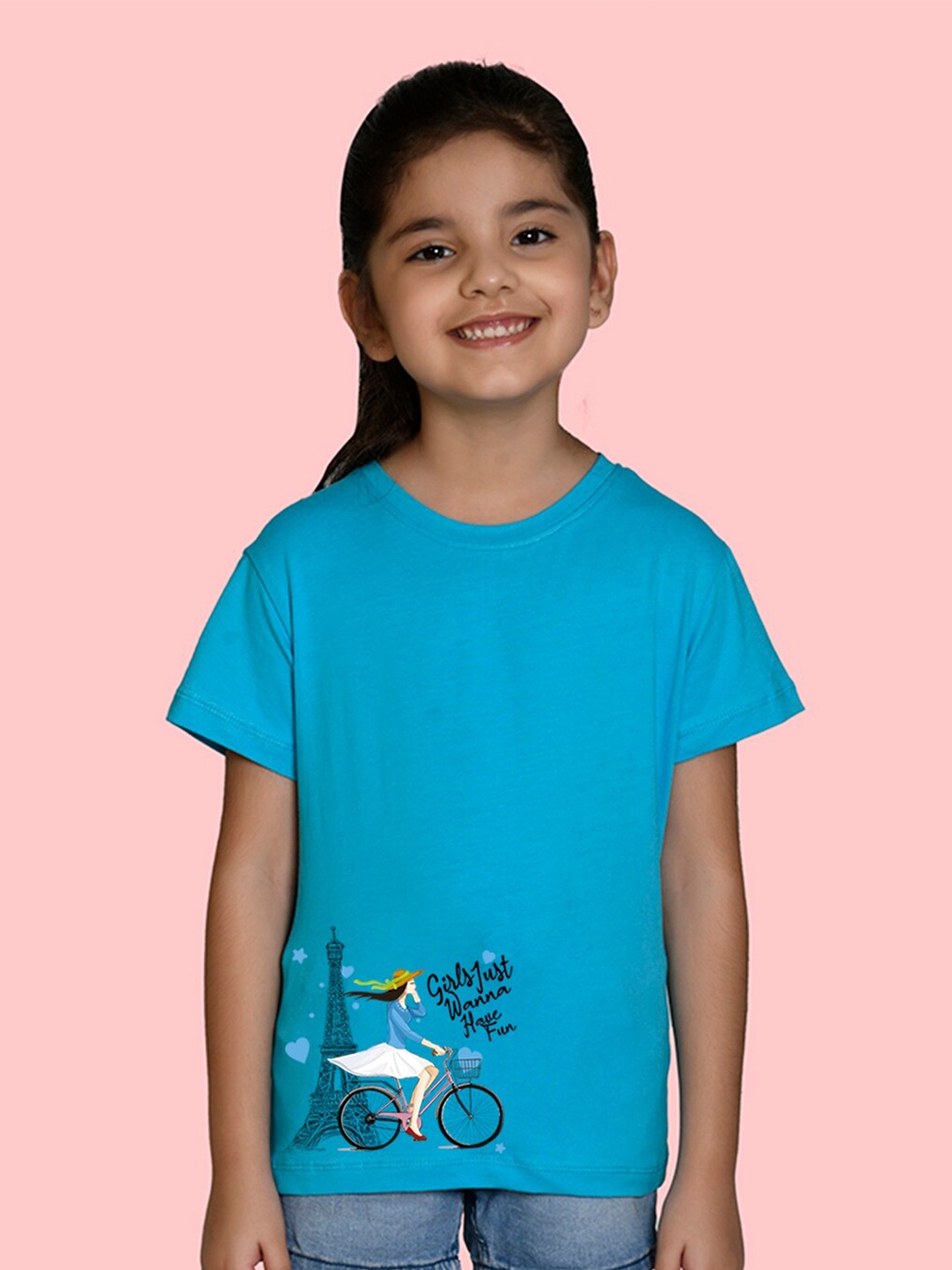 

NUSYL Girls Graphic Printed Round Neck T-shirt, Blue
