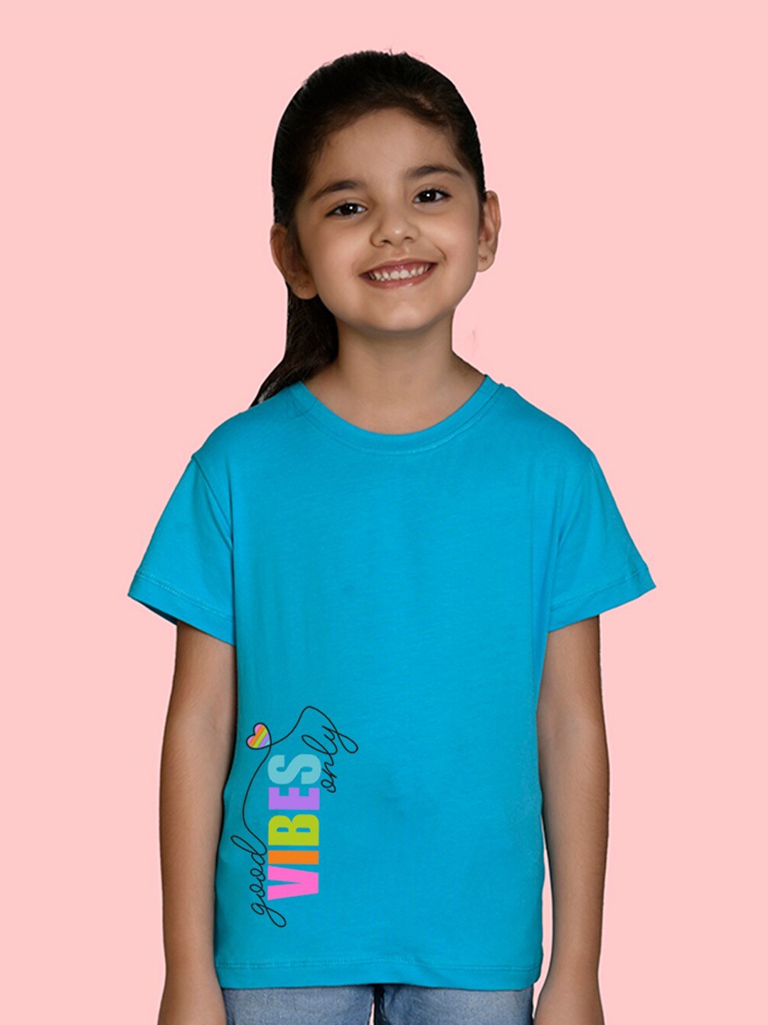 

NUSYL Girls Typography Printed Round Neck T-shirt, Blue