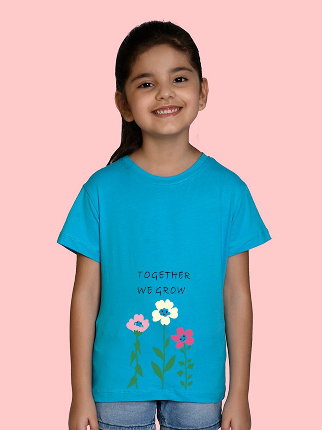 

NUSYL Girls Typography Printed T-shirt, Blue