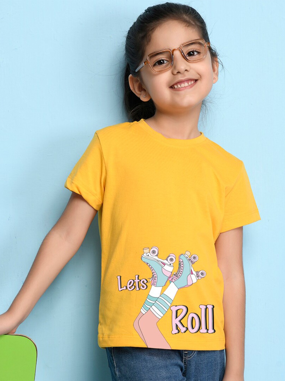 

NUSYL Girls Rollar Skate Printed Round Neck T-shirt, Yellow