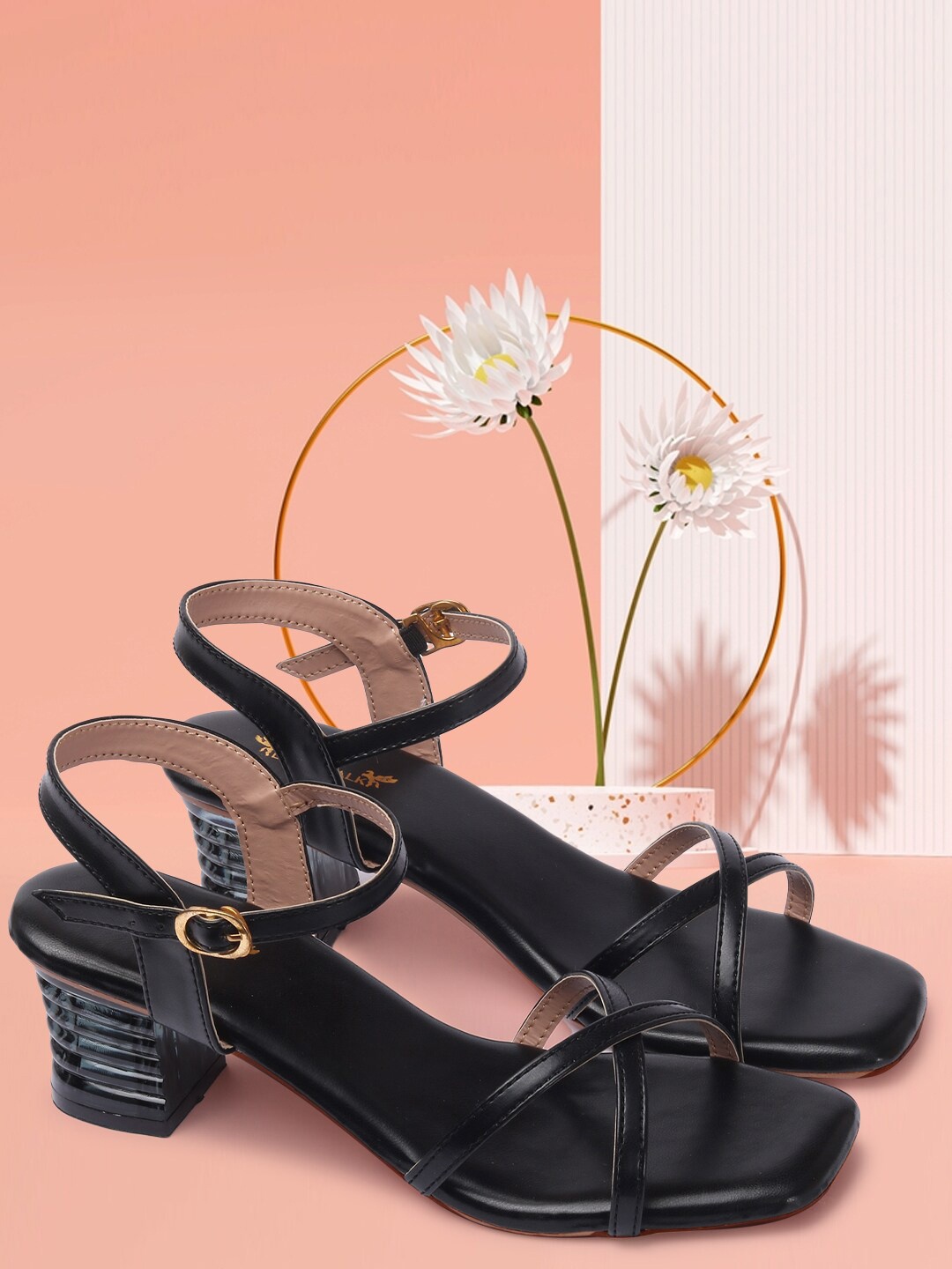 

Longwalk Cross Strap Open Toe Block Heels, Black