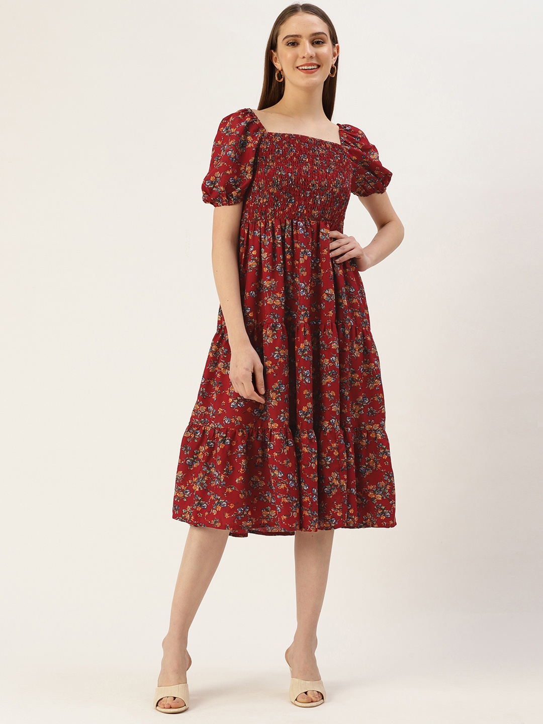 

Off Label Red Floral A-Line Midi Dress