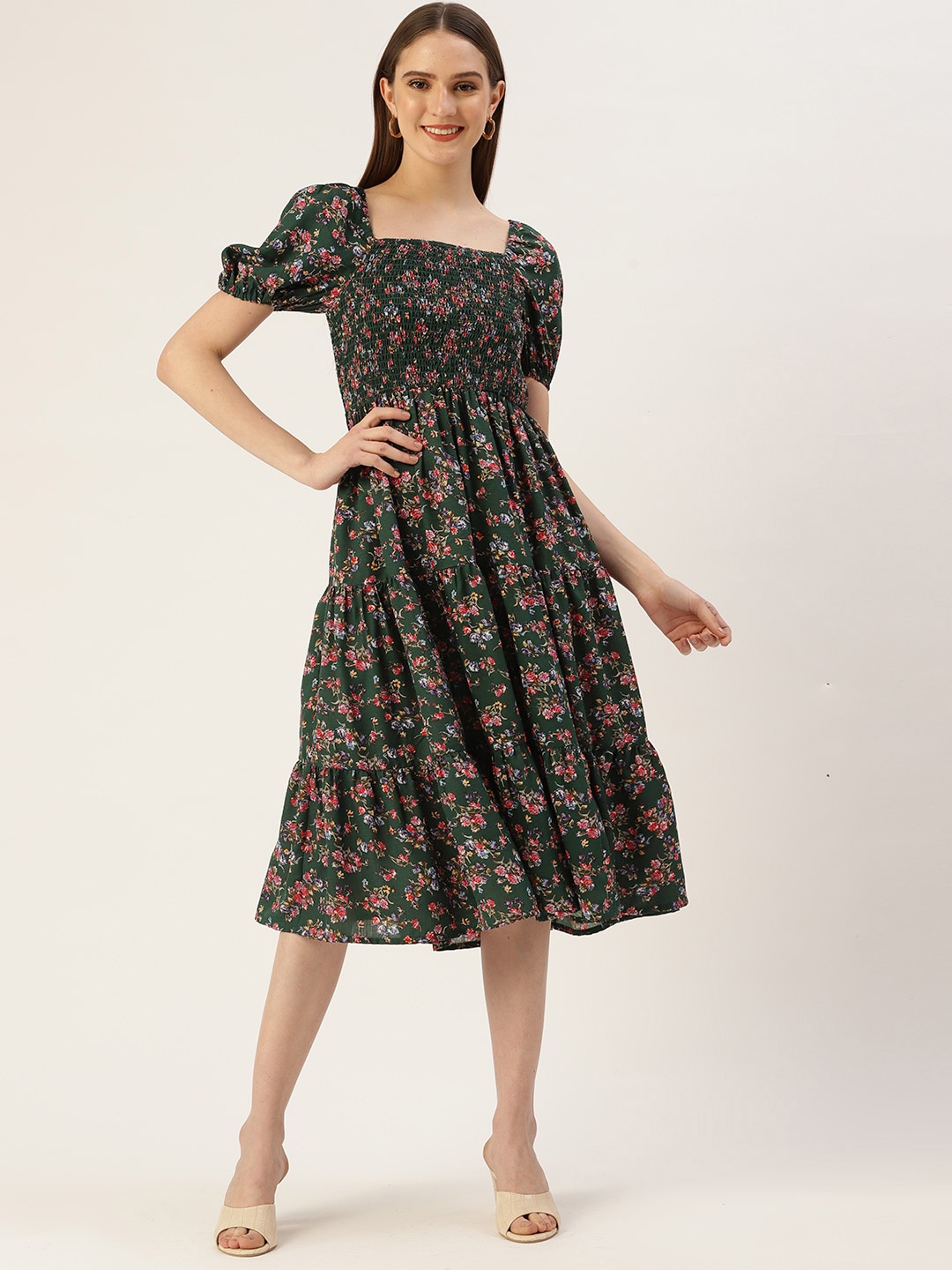 

Off Label Green Floral A-Line Midi Dress