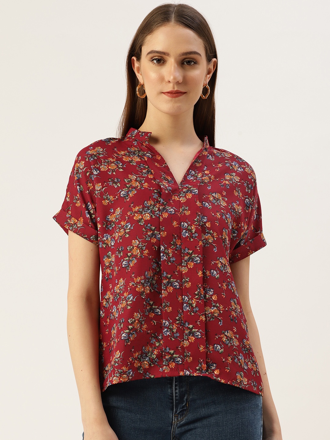 

Off Label Red Floral Print Top