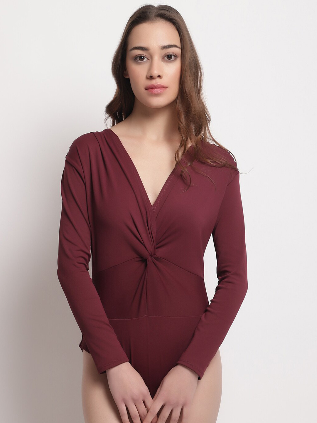 

EROTISSCH Women Body Hugging Fit Swim Bodysuit, Maroon
