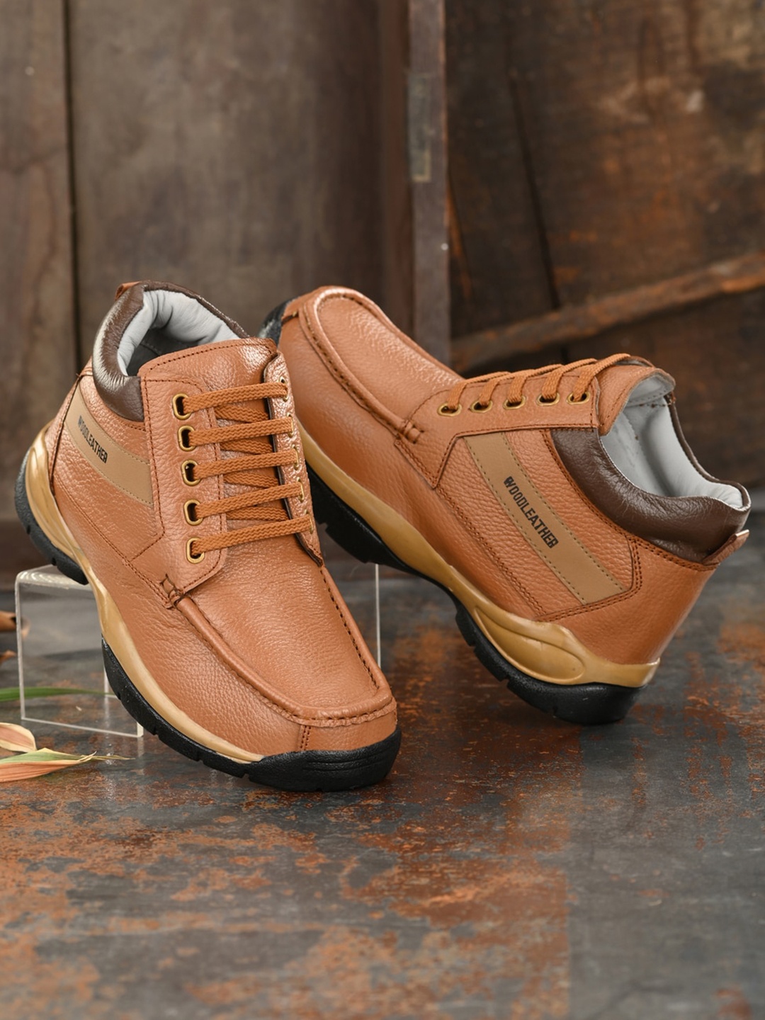

Absolutee Shoes Men Mid Top Leather Sneakers, Tan