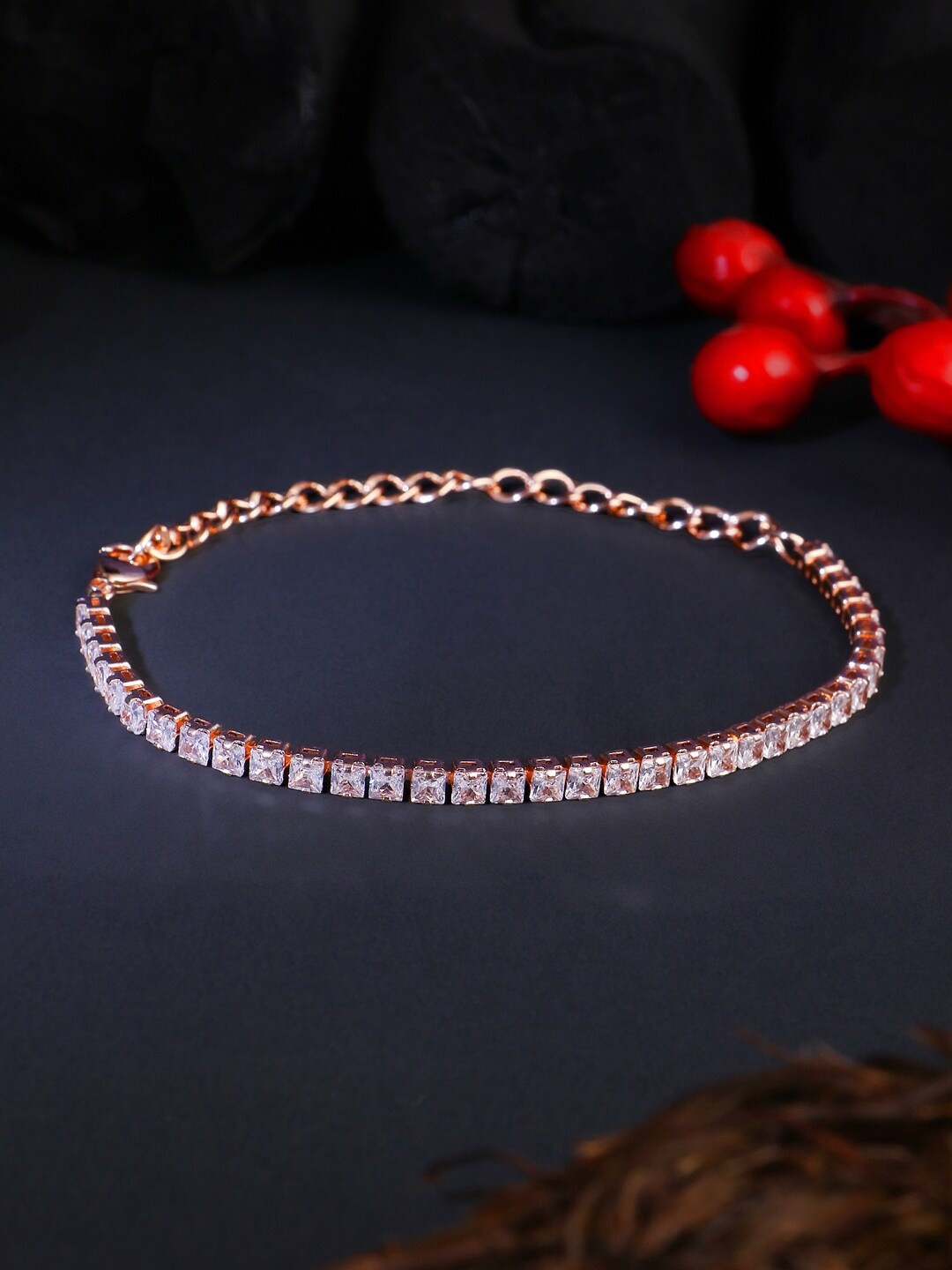 

Adwitiya Collection Women Rose Gold-Plated Link Bracelet, White