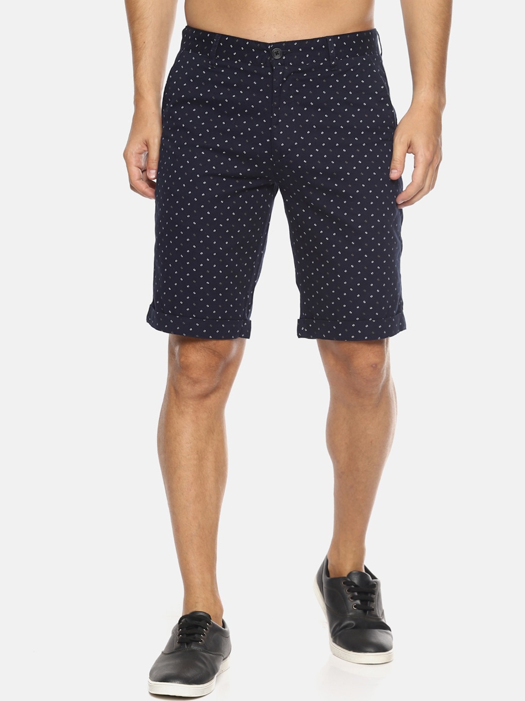 

IVOC Men Printed Cotton Slim Fit Shorts, Navy blue