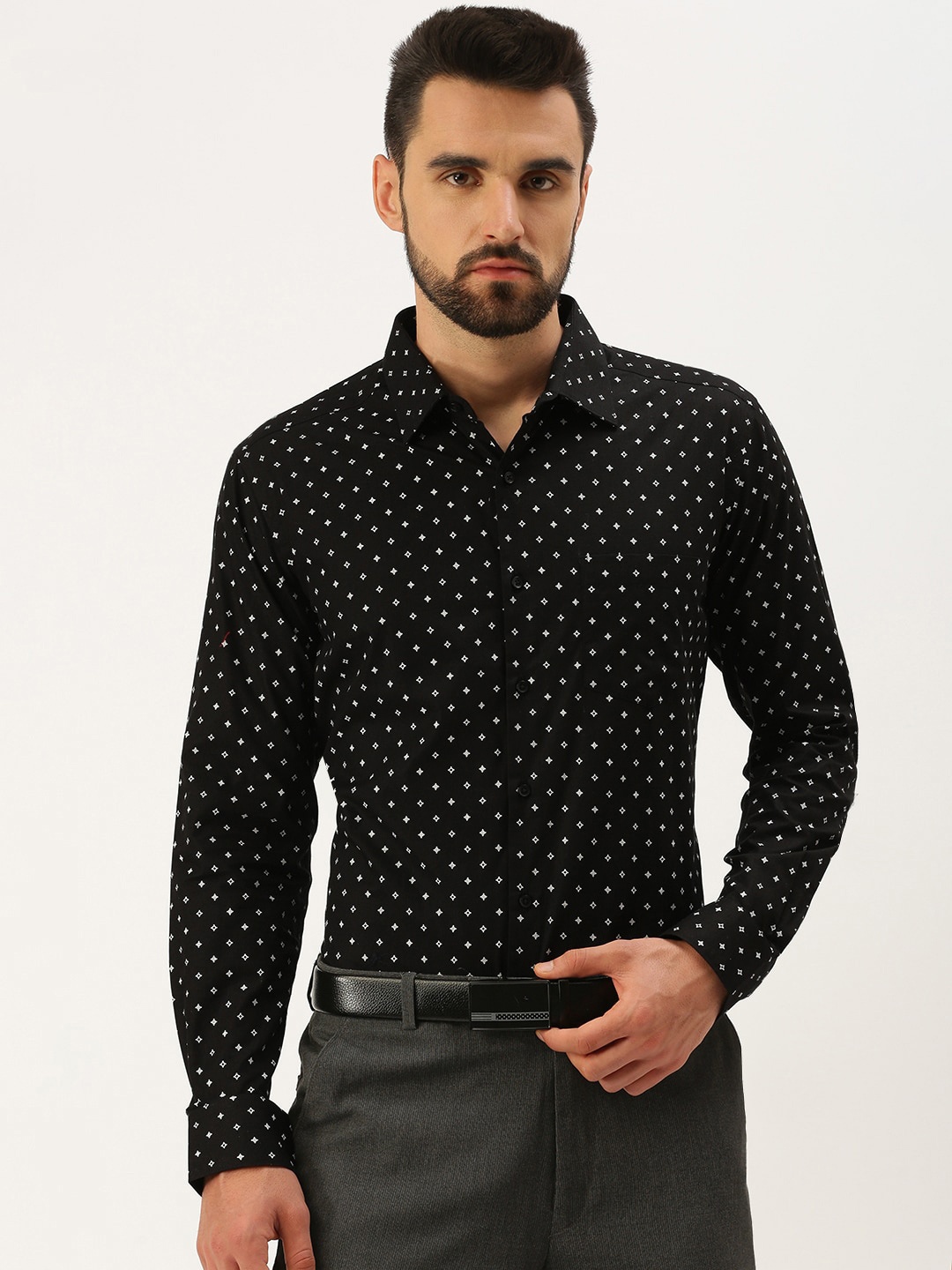 

IVOC Men Comfort Printed Formal Cotton Shirt, Black