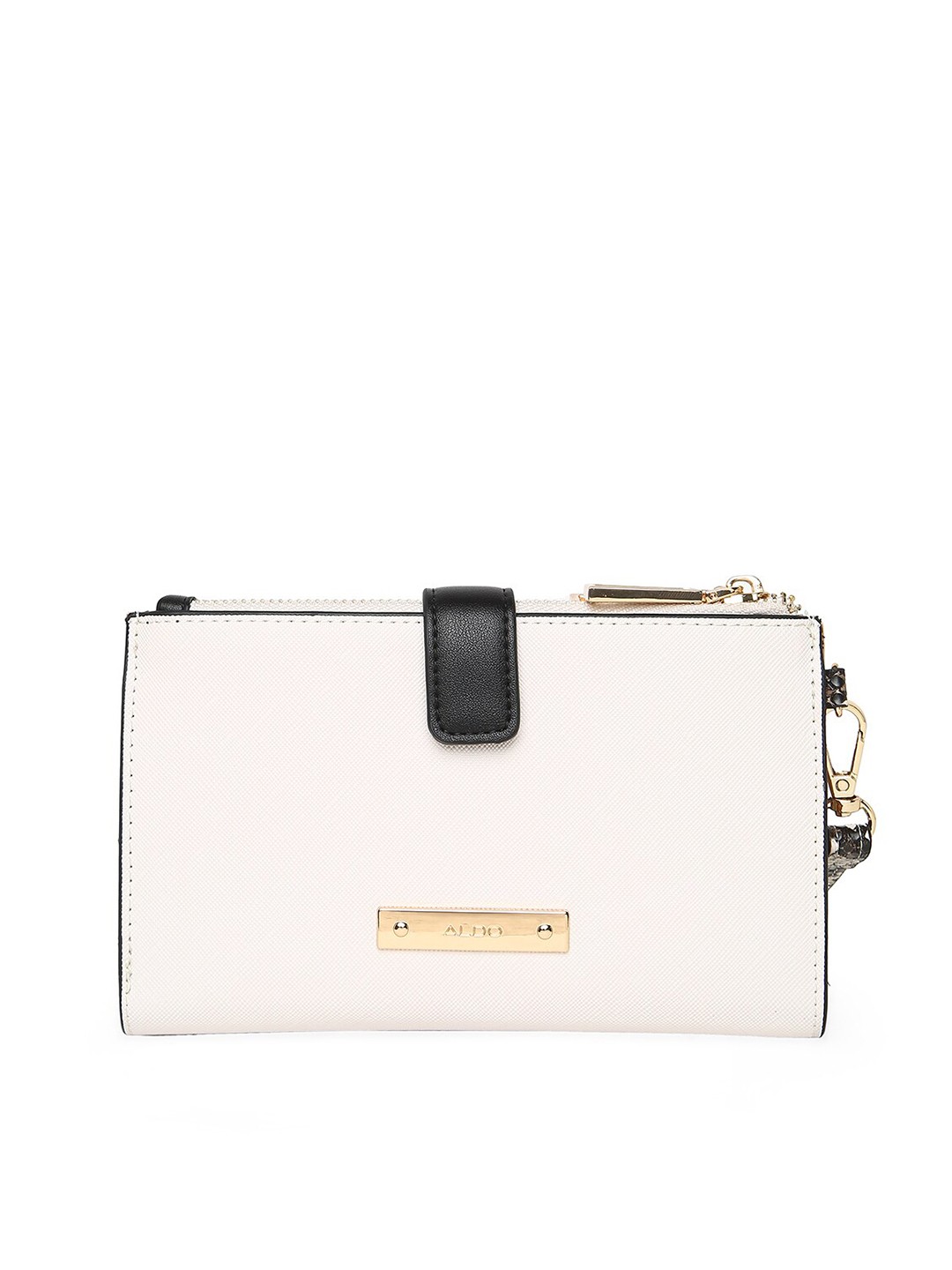 

ALDO Women Synthetic Zip-Detail Two Fold Wallet, Beige