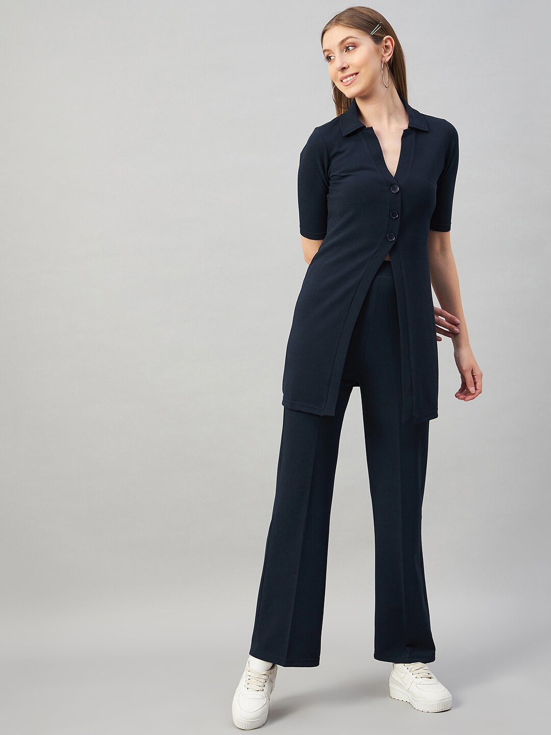 

Orchid Blues Women Shirt with Trousers, Navy blue