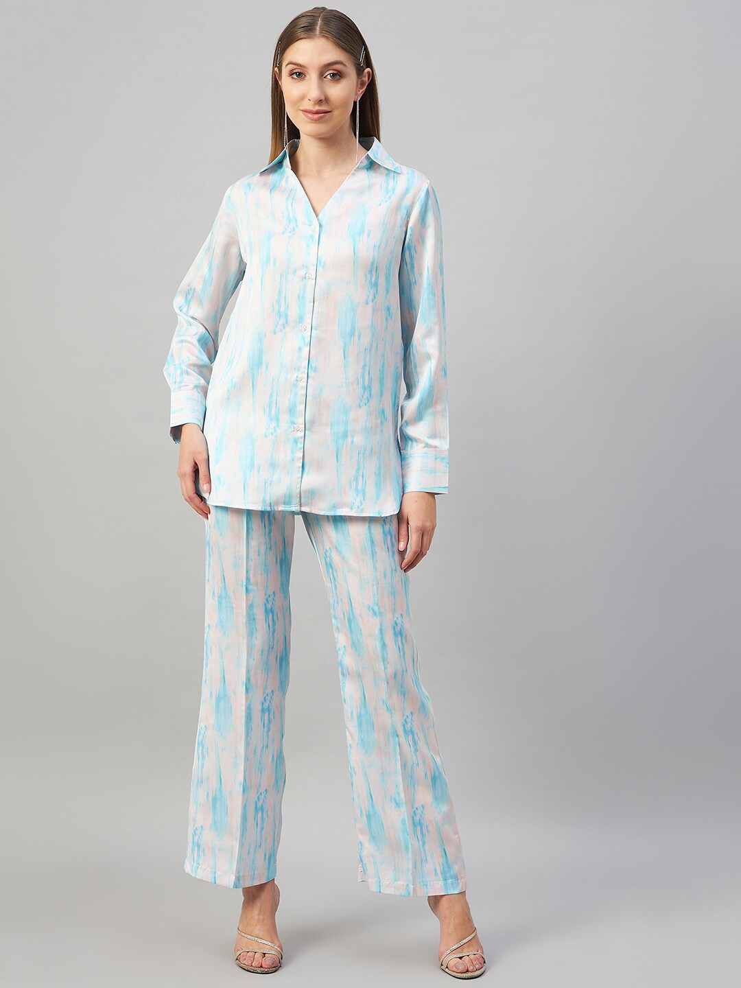 

Orchid Blues Women Abstract Printed Shirt with Trouser, Blue