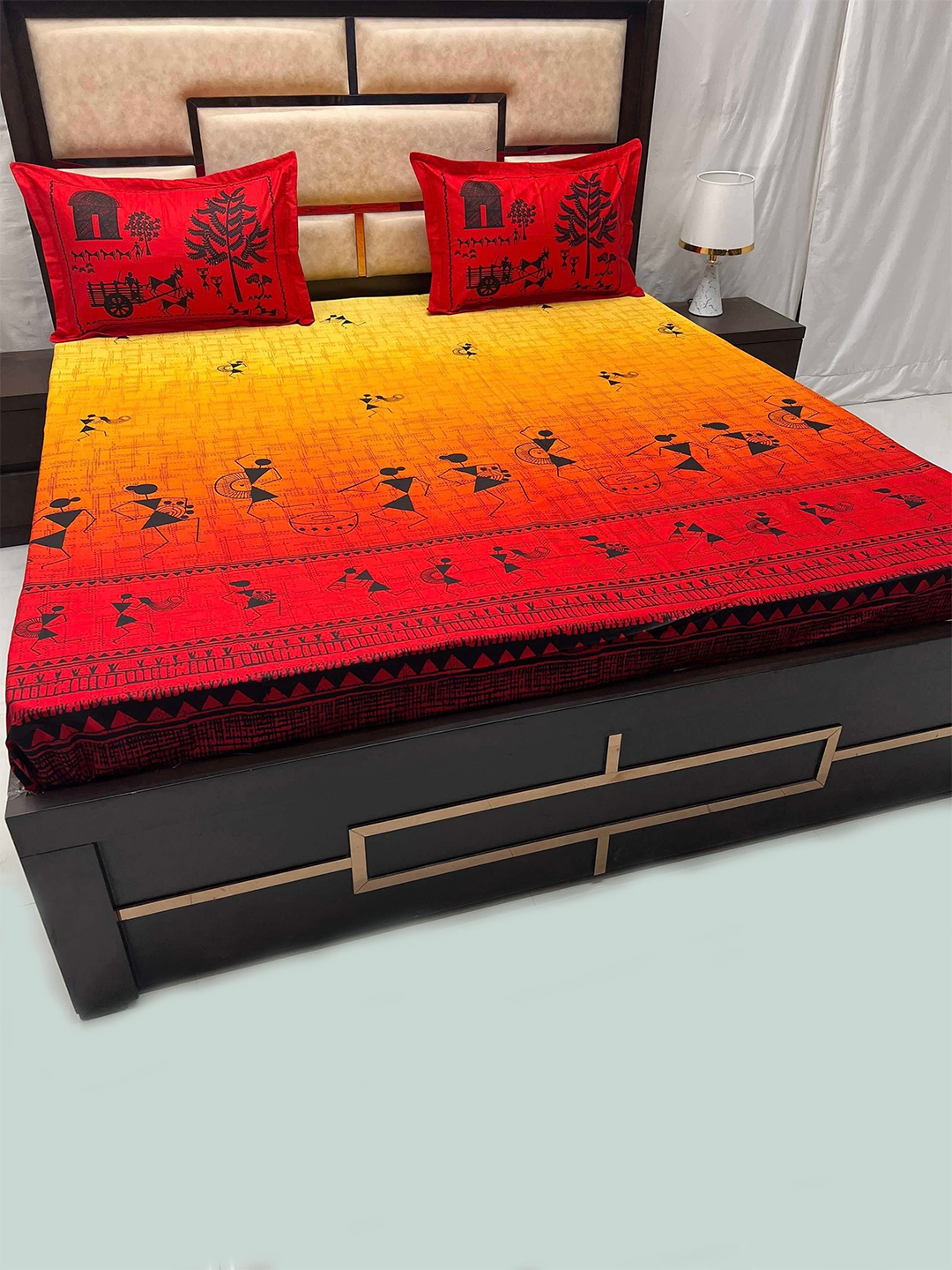 

Pure Decor Yellow & Red Ethnic Motifs 400 TC King Bedsheet with 2 Pillow Covers