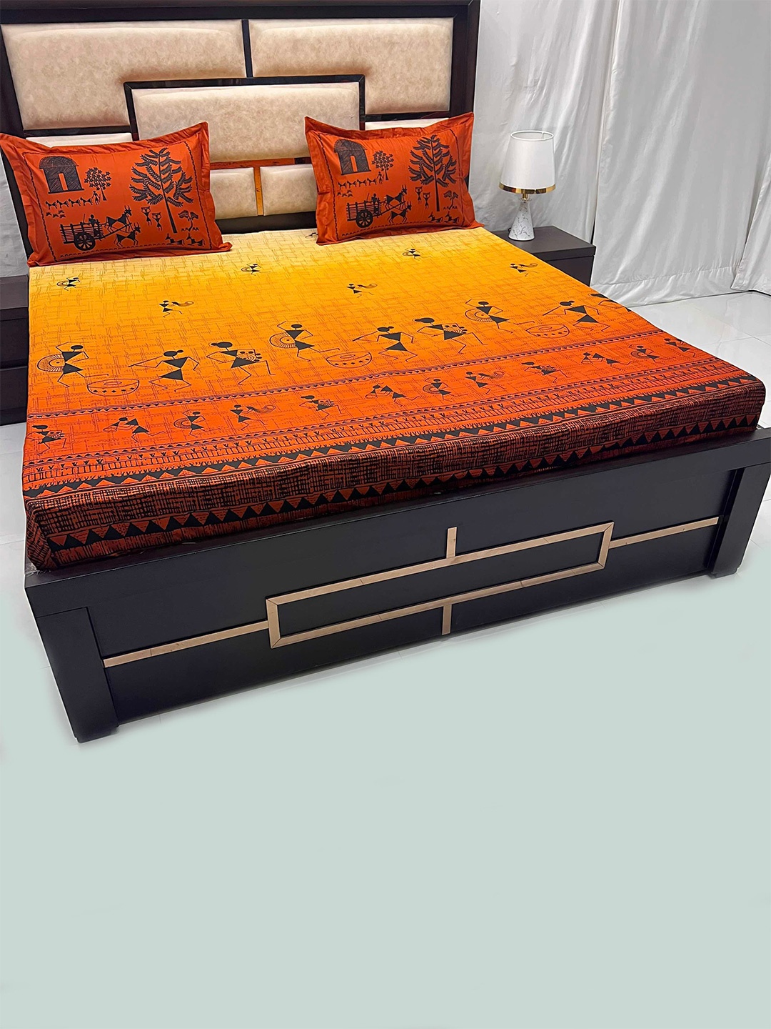 

Pure Decor Orange & Yellow Ethnic Motifs 400 TC King Bedsheet with 2 Pillow Covers
