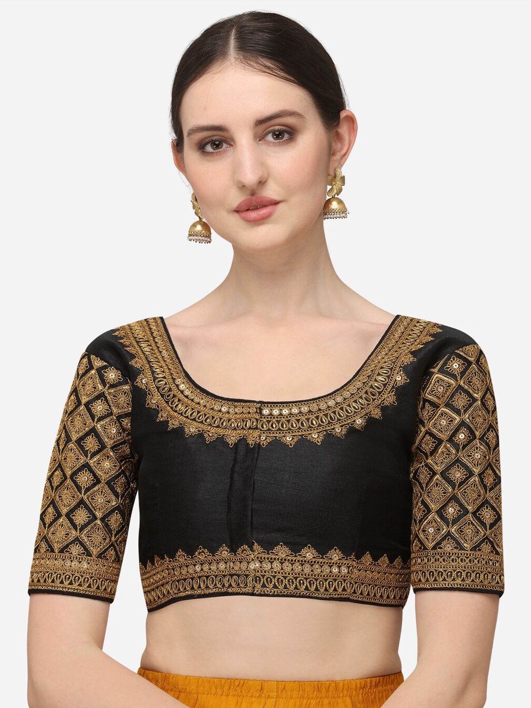 

Amrutam Fab Embroidered Short Sleeves Saree Blouse, Black