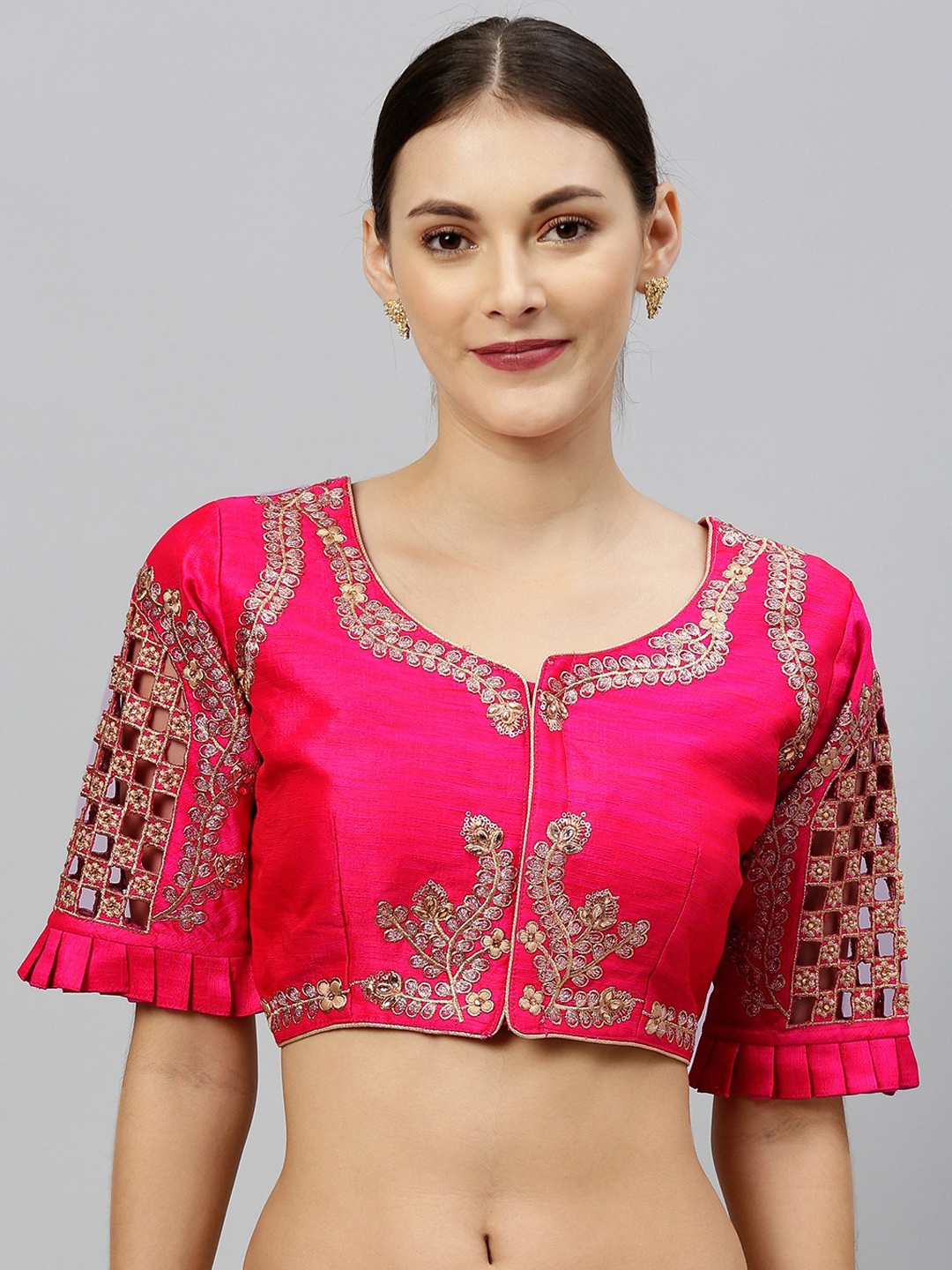 

Amrutam Fab Embroidered Round Neck Saree Blouse, Pink