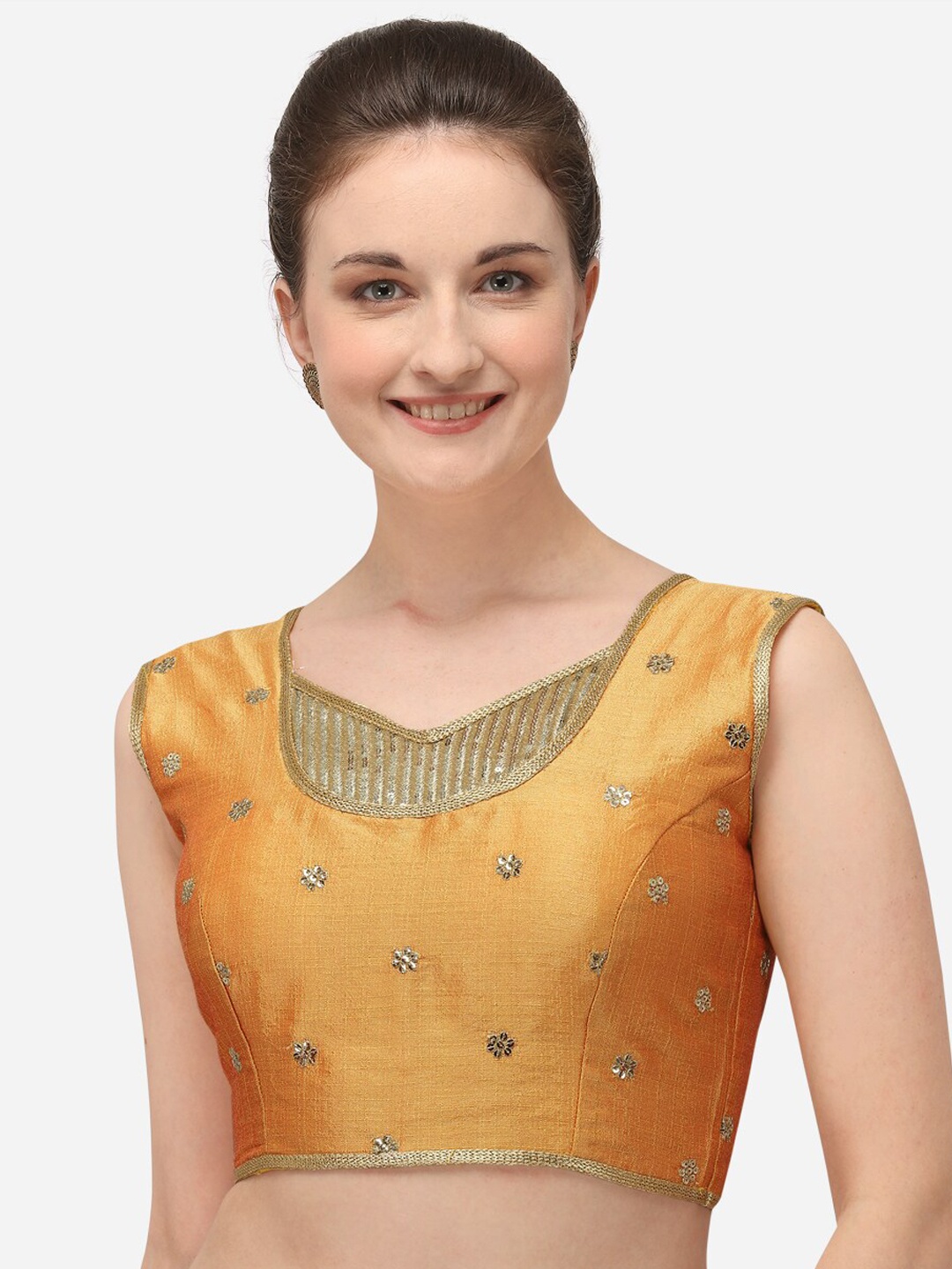 

Amrutam Fab Embroidered Sleeveless Saree Blouse, Yellow