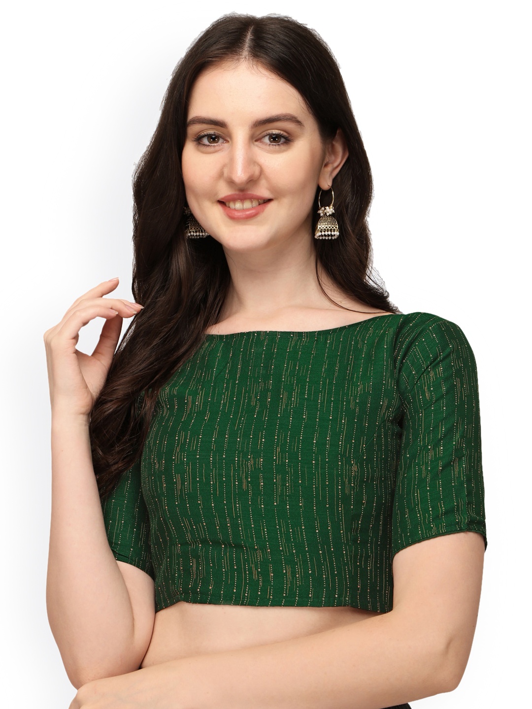 

Amrutam Fab Vichitra Blooming Embellished Boat Neck Saree Blouse, Green