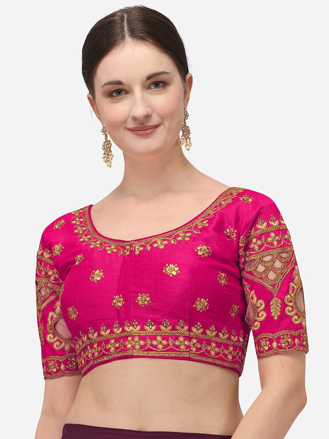 

Amrutam Fab Embroidered Round Neck Saree Blouse, Pink