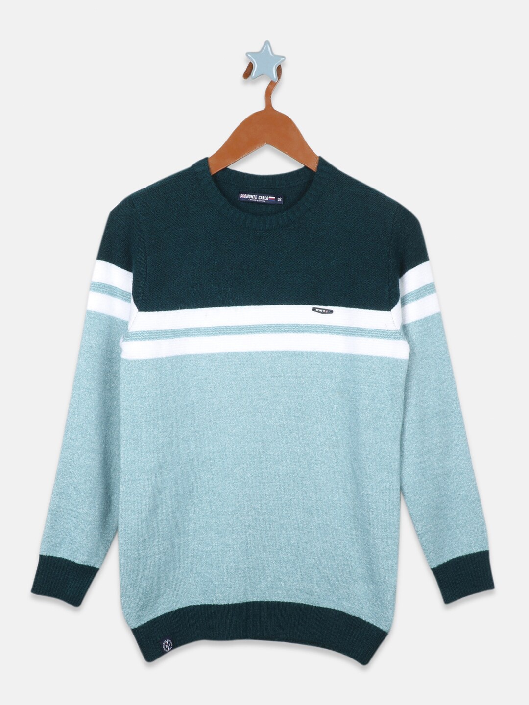 

Monte Carlo Boys Round Neck Colourblocked Cotton Pullover, Blue