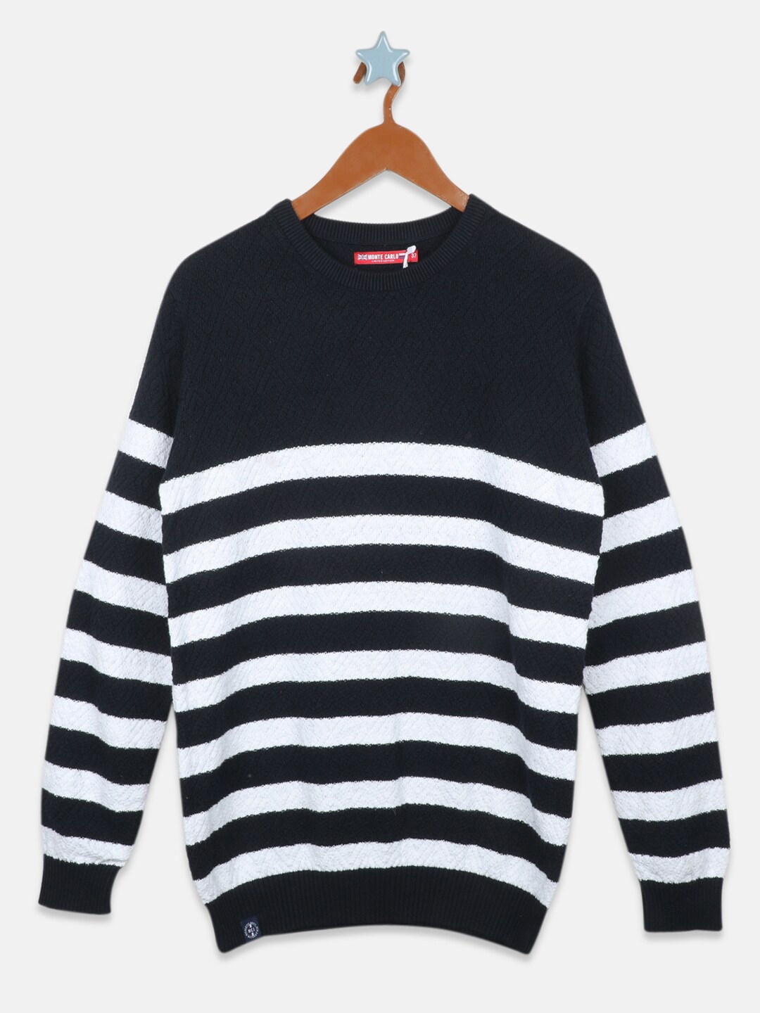 

Monte Carlo Boys Striped Pure Cotton Pullover, Black