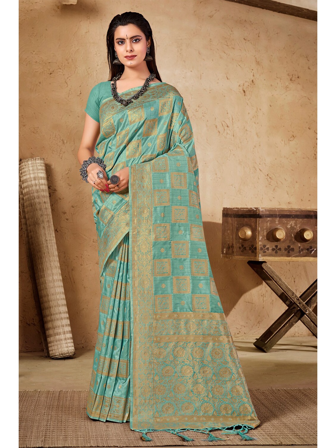 

SANGAM PRINTS Woven Design Banarasi Saree, Sea green