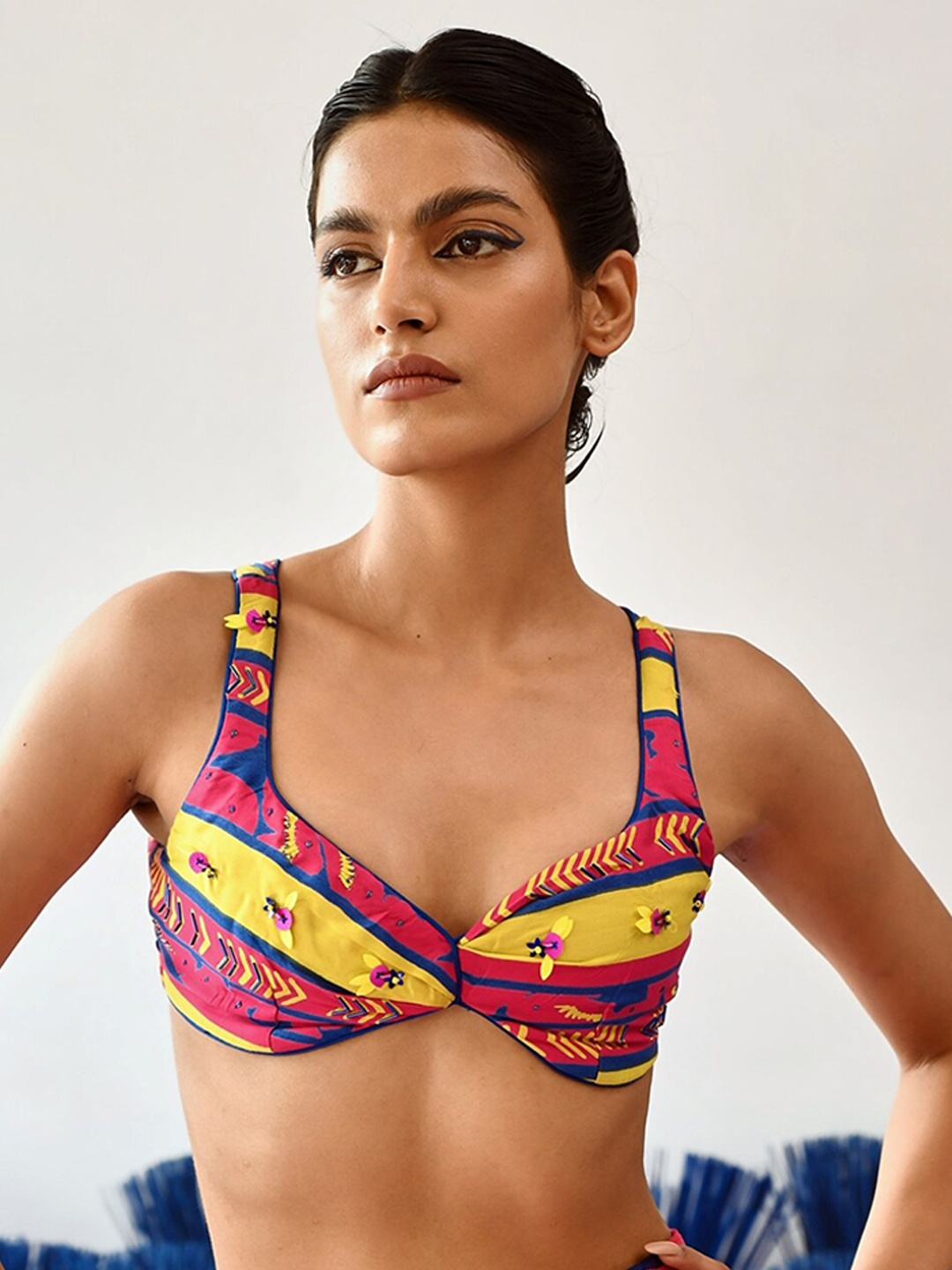 

Baise Gaba DANS Printed & Embellished Saree Blouse, Pink