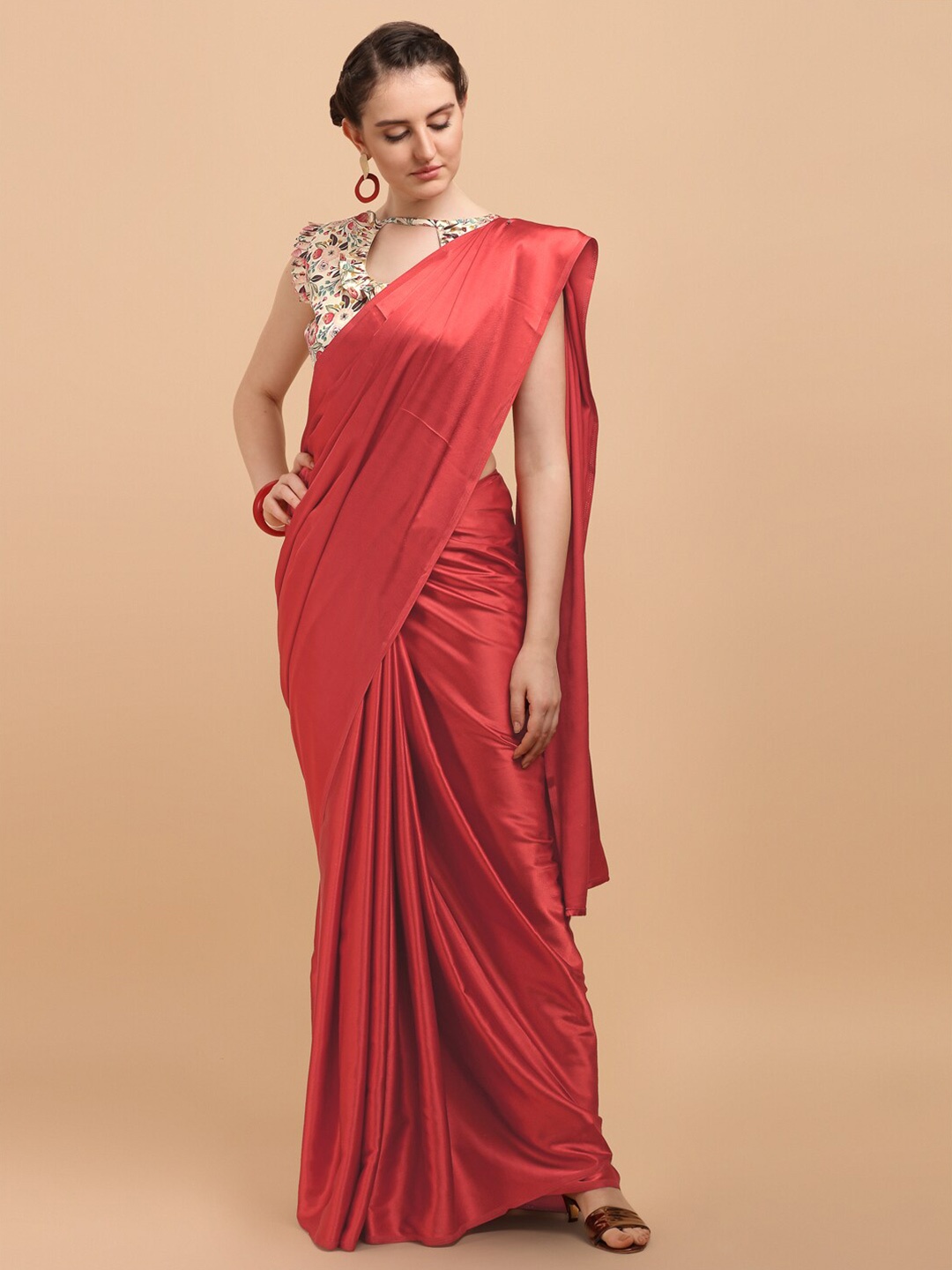 

Amrutam Fab Digital Printed Blouse Pure Silk Saree, Red