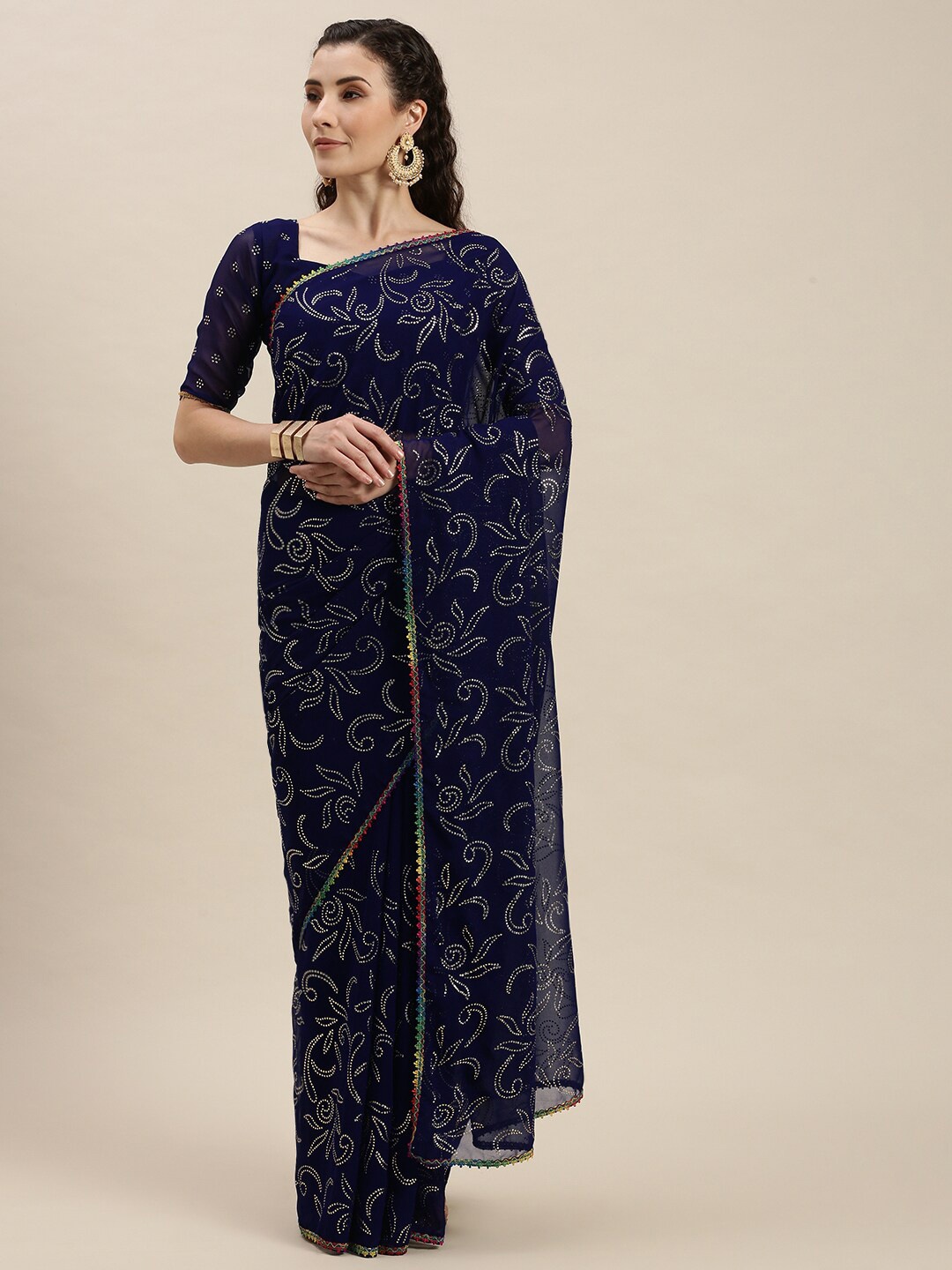 

Amrutam Fab Ethnic Motif Embellished Beads and Stones Saree, Blue