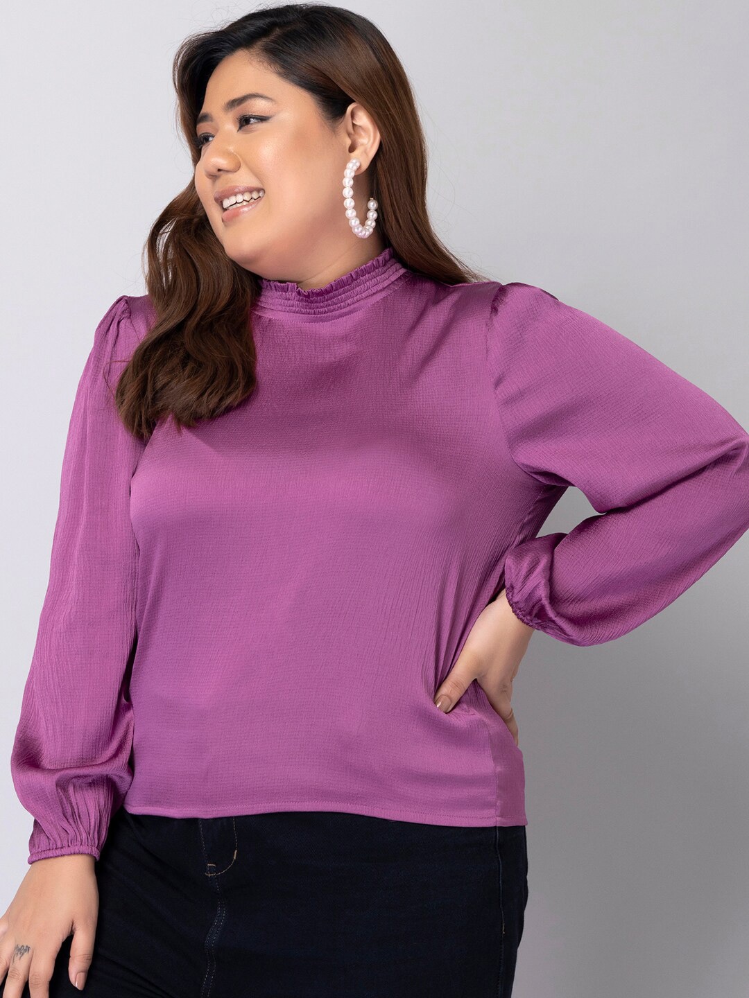 

FabAlley Curve Plus Size Bishop Sleeves Top, Purple