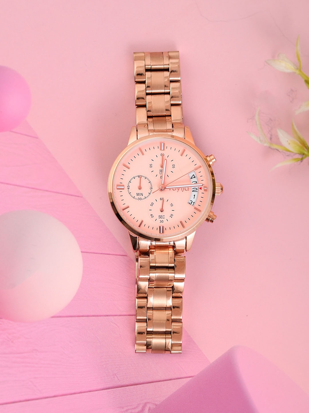 

Voylla Women Dial & Stainless Steel Bracelet Style Straps Analogue Watch 8905124490473, Pink