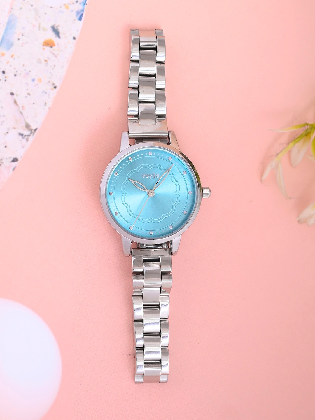 

Voylla Women Printed Dial & Stainless Steel Bracelet Style Straps Analogue Watch 8905124490046, Blue